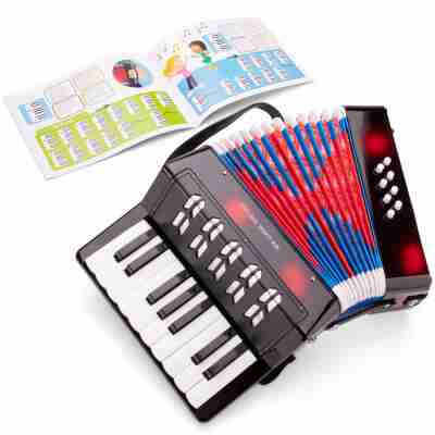 Accordéon enfant New Classic Toys avec clavier, boutons de basse et livret de musique