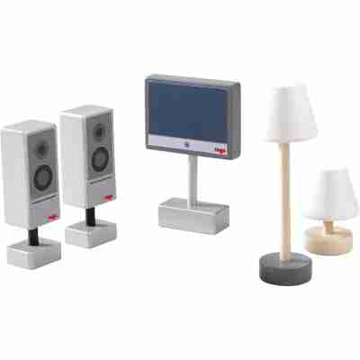 Set Little Friends Téléviseur et lampes HABA avec télévision enceintes et deux lampes miniatures