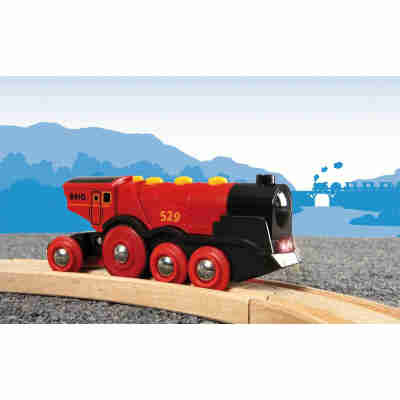 Locomotive Rouge Puissante BRIO sur rail en bois