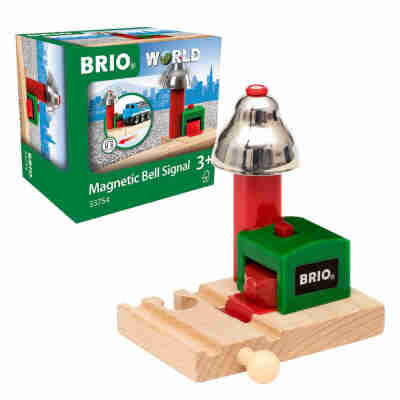Signal Cloche Magnétique BRIO installé sur rail en bois