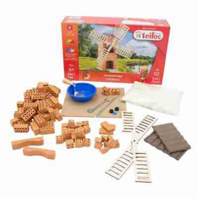 Contenu du coffret Moulin à vent Teifoc T4040 avec briques, mortier, truelle et pales