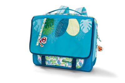 Grand cartable Georges Lilliputiens turquoise avec feuillages tropicaux