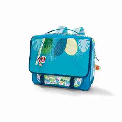 Grand cartable Georges Lilliputiens turquoise avec feuillages tropicaux