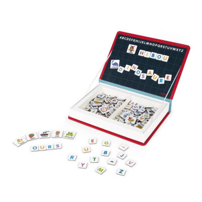 Magnéti'book alphabet Janod ouvert avec lettres et images magnétiques
