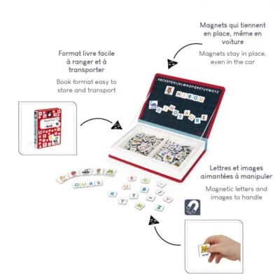 Présentation du Magnéti'book alphabet Janod avec support magnétique et format livre