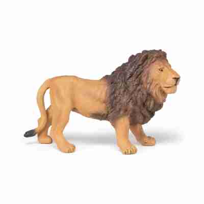 Grand lion Papo vu de profil gauche avec corps fauve et longue crinière