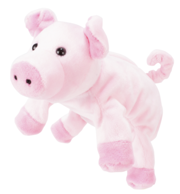 Marionnette Cochon Hape 40113 rose avec museau, petites oreilles et queue en tire-bouchon