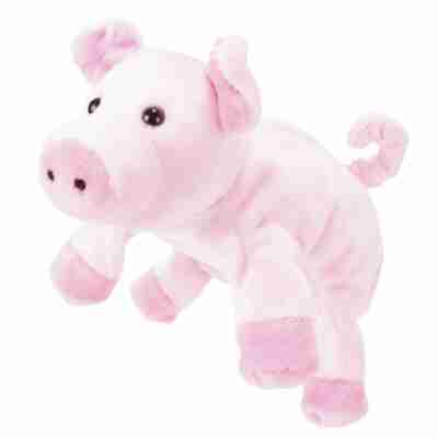 Marionnette Cochon Hape 40113 rose avec museau, petites oreilles et queue en tire-bouchon