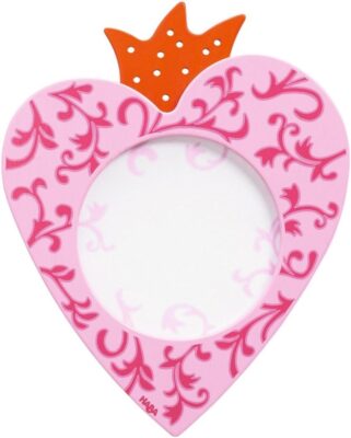 Applique bois Cœur HABA en forme de cœur rose avec petite couronne orange