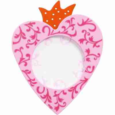 Applique bois Cœur HABA en forme de cœur rose avec petite couronne orange