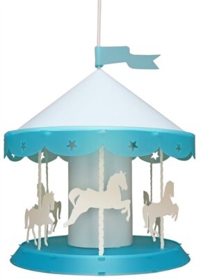 Suspension manège turquoise avec chevaux décoratifs R&M Coudert