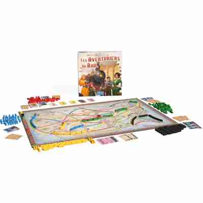 Contenu du jeu Les Aventuriers du Rail États-Unis avec trains et plateau