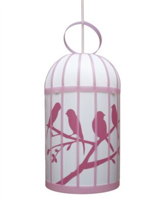 Suspension rose Cage aux Oiseaux avec oiseaux perchés sur des branches