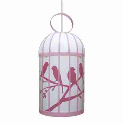 Suspension rose Cage aux Oiseaux avec oiseaux perchés sur des branches