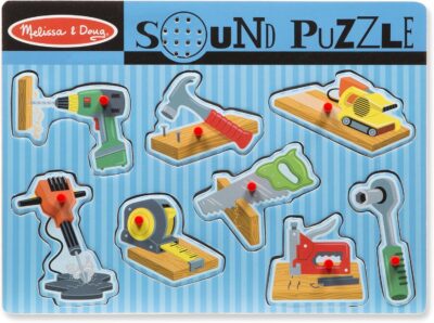 Puzzle sonore en bois Melissa and Doug représentant différents outils de bricolage