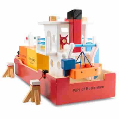 Vue arrière du porte-conteneurs Harbor Line New Classic Toys avec espace de manutention