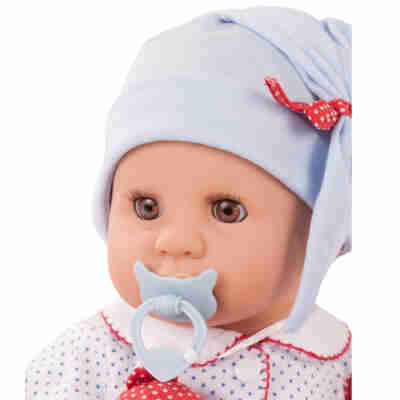 Visage de la poupée Cookie Blue Spots avec tétine bleue