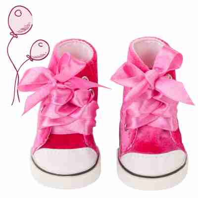 Baskets en velours rose Götz avec rubans satinés pour poupées de 42 à 46 cm