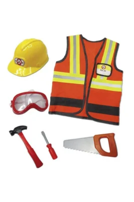 Set de chantier Great Pretenders 81505 avec gilet orange, casque jaune et outils de bricolage