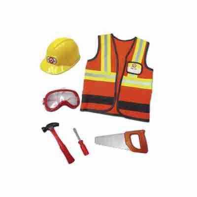 Set de chantier Great Pretenders 81505 avec gilet orange, casque jaune et outils de bricolage