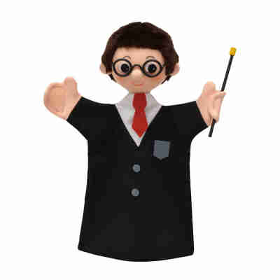 Marionnette apprenti magicien Bass & Bass avec baguette magique