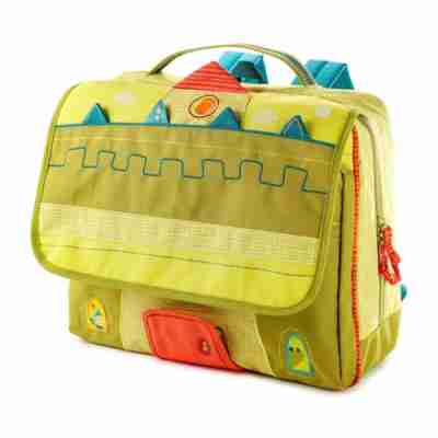 Grand cartable Walter Lilliputiens vert avec rabat décoré façon château