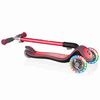 Trottinette Globber Elite Deluxe Lights Rouge repliée pour le transport