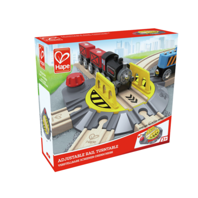 Boîte de la Plaque tournante Hape E3723 montrant une locomotive sur la plate-forme et les différentes voies