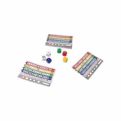 Contenu du jeu Qwixx avec dés et feuilles de score