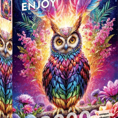 Boîte du puzzle Neon Owl Enjoy de 2000 pièces avec chouette multicolore et fleurs