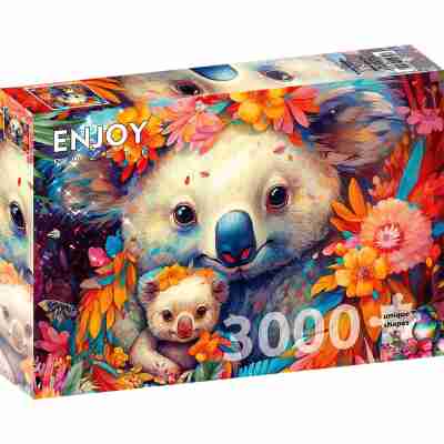 Ptit Loustic – Magasin de jeux et jouets à Saint-Étienne 142 Boîte du puzzle Koala Kuddles Enjoy de 3000 pièces avec un koala et son petit entourés de fleurs