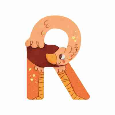 Lettre bois R orange – L’alphabet