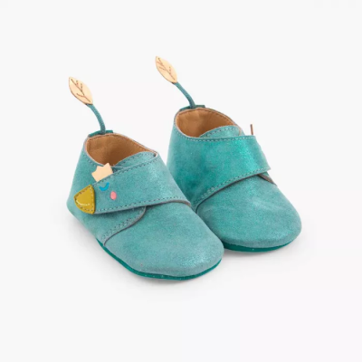 Chaussons cuir oie bleu 12 -18 mois – Le Voyage d’Olga