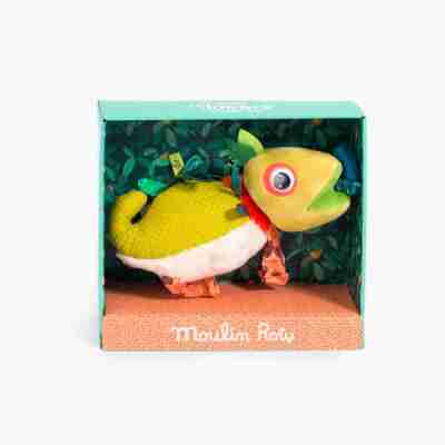 Caméléon vibreur Moulin Roty présenté dans sa boîte