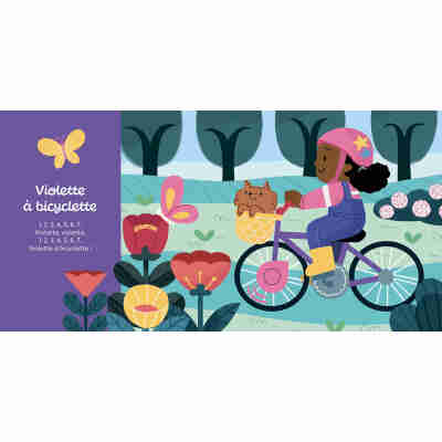 Pages du livre Mes comptines pour compter – comptine Violette à bicyclette