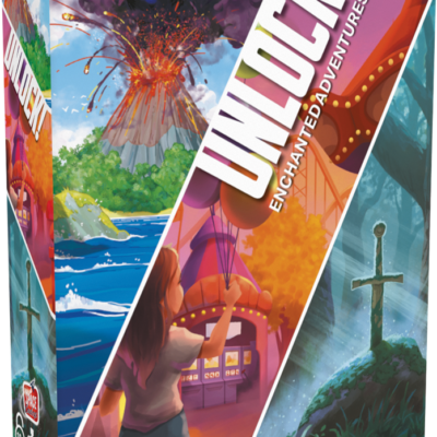 Boîte du jeu Unlock Enchanted Adventures avec illustrations des trois scénarios