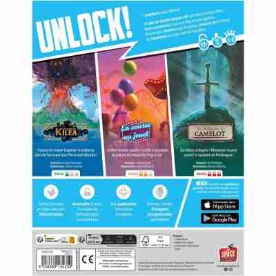 Verso de la boîte Unlock Enchanted Adventures montrant le contenu et les trois aventures