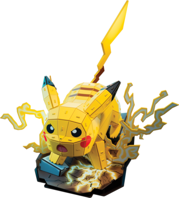 Maquette Pokémon 4D Build Pikachu vue de face avec effets électriques