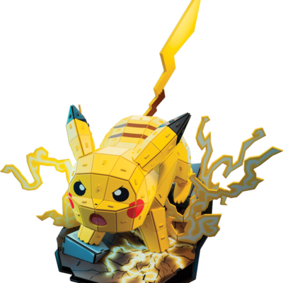 Maquette Pokémon 4D Build Pikachu vue de face avec effets électriques