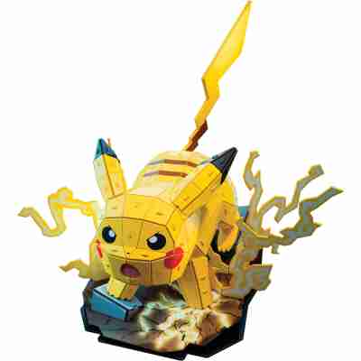 Maquette Pokémon 4D Build Pikachu vue de face avec effets électriques