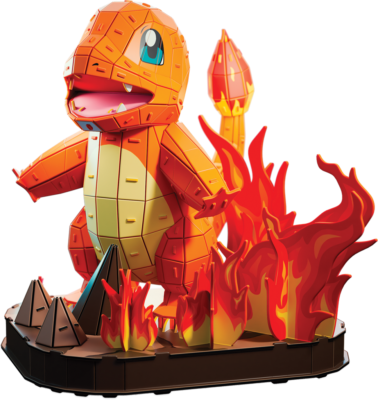 Maquette 4D Build Salamèche debout au milieu des flammes