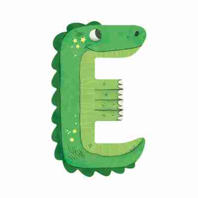 Lettre E en bois verte illustrée d’un crocodile – Moulin Roty
