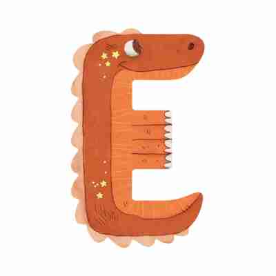 Lettre E en bois orange illustrée d’un crocodile – Moulin Roty