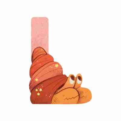 Lettre L en bois rose illustrée d’un bernard-l’hermite – Moulin Roty