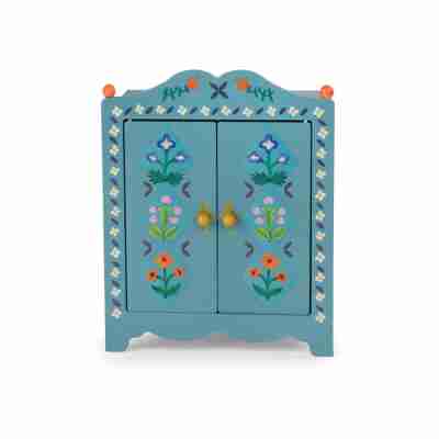 Armoire en bois Les Minouchkas décorée de motifs floraux vue de face