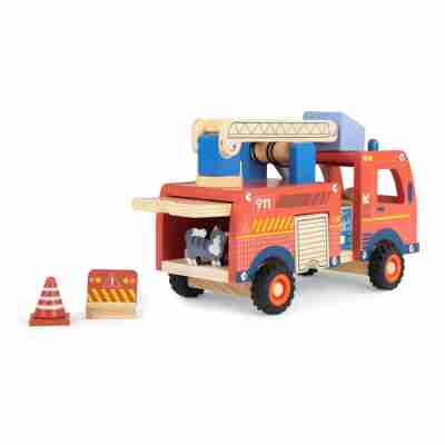 Détail du camion de pompier en bois Moulin Roty