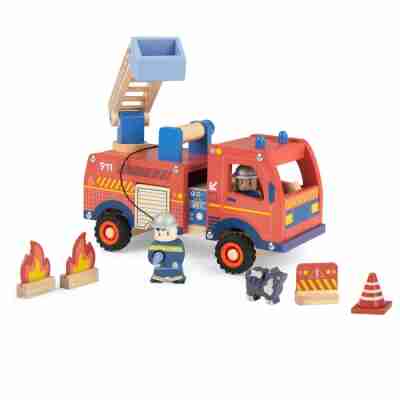 Détail du camion de pompier en bois Moulin Roty