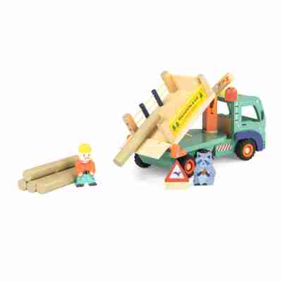 Camion en bois avec grue aimantée et bûches