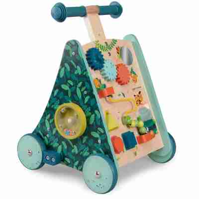 Vue face du chariot de marche jungle avec activités intégrées