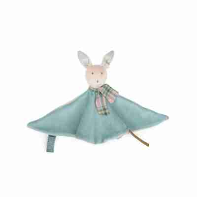 Doudou lapin bébé en éponge velours bleu et crème La petite école de danse
